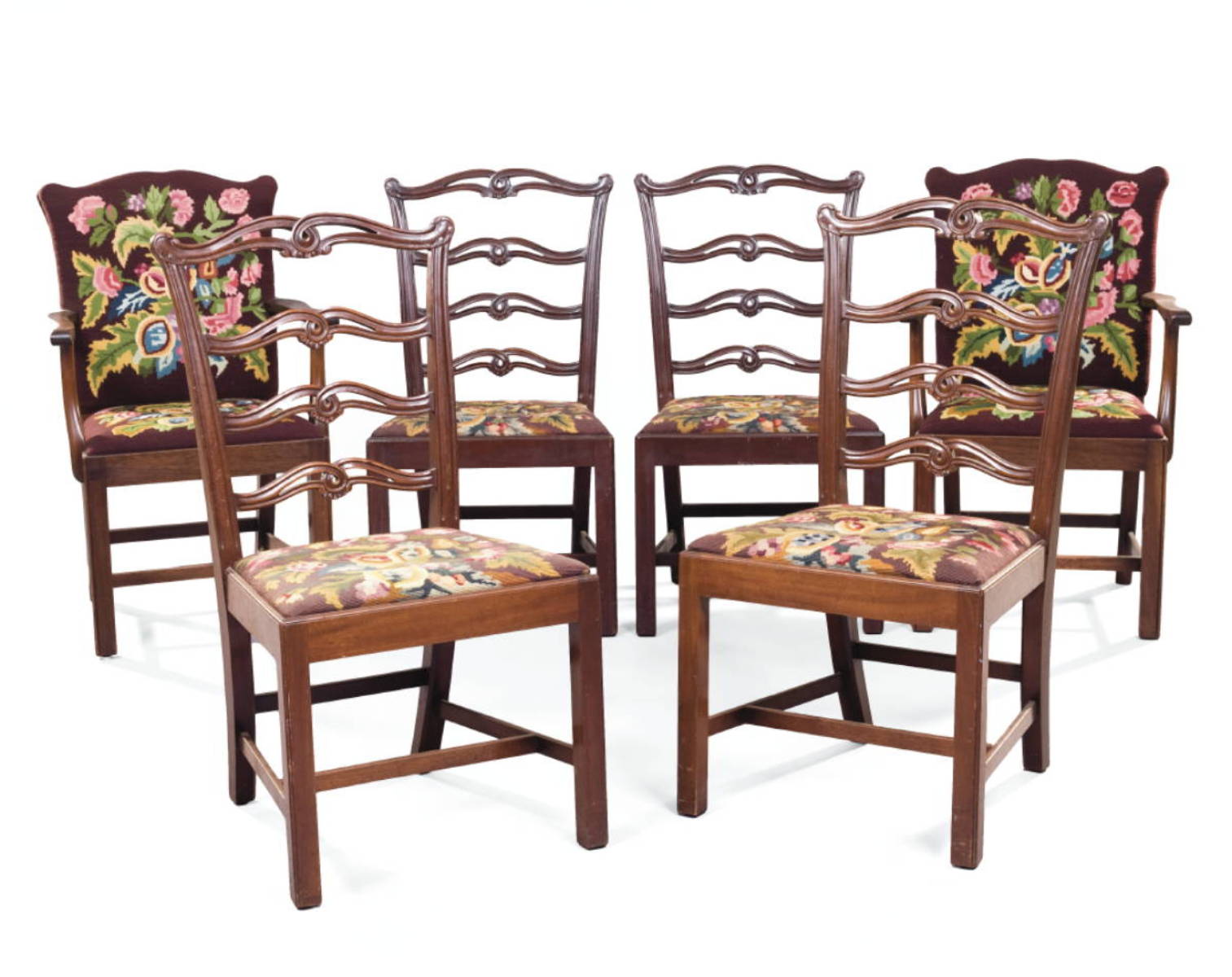 Appraisal: SET OF EIGHT CHIPPENDALE STYLE CARVED MAHOGANY RIBBON-BACK SIDE CHAIRS