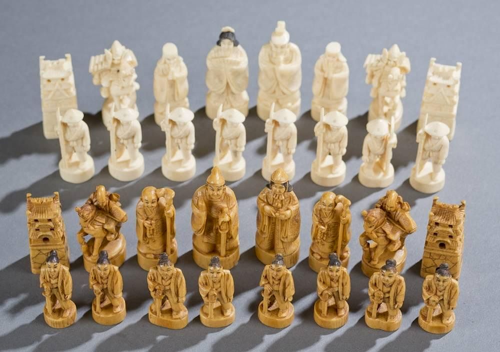 Appraisal: Japanese ivory chess set A Japanese ivory chess set Late