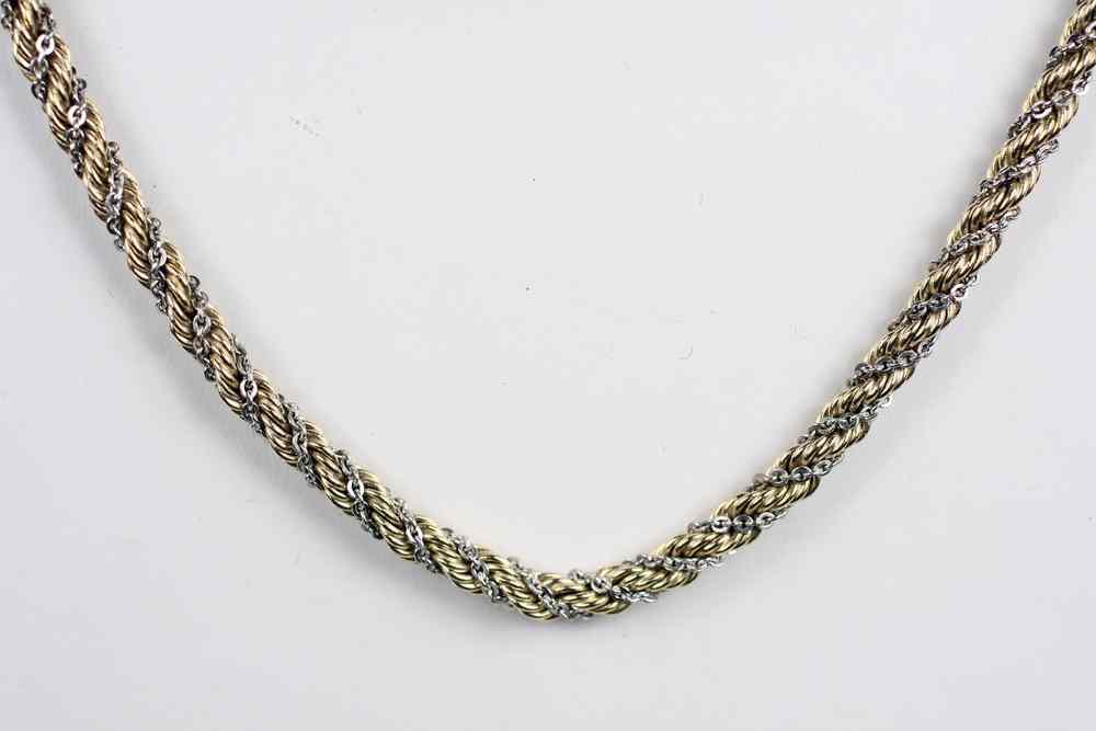 Appraisal: NECKLACE - Vintage solid K yellow and white gold braided