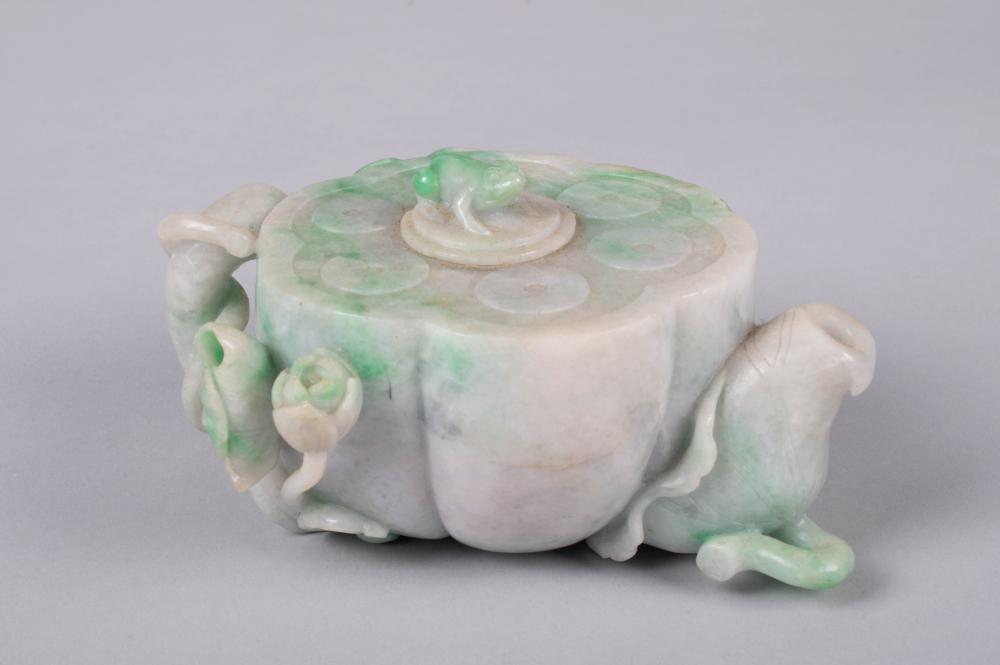 Appraisal: CHINESE JADEITE TEAPOT formed as a lotus pod with trailing