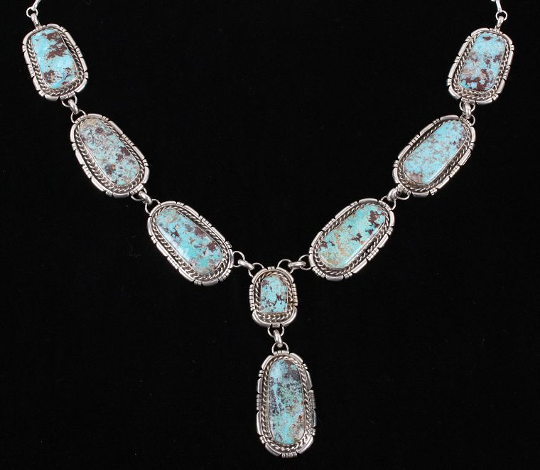 Appraisal: Navajo B Lee Apache Turquoise Sterling Necklace For your consideration