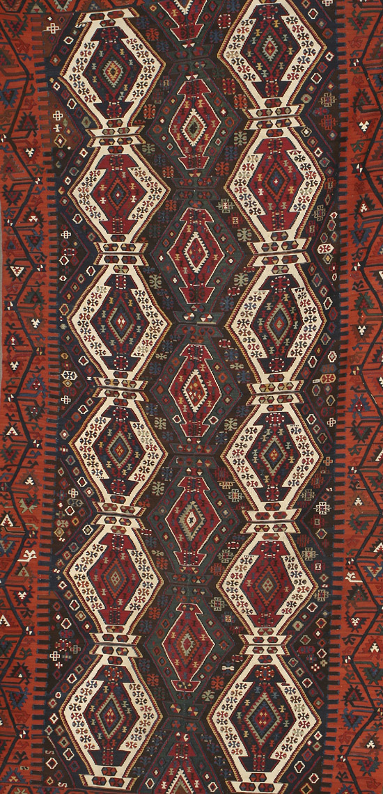 Appraisal: Kilim Rug Second Quarter th Century Blue ground with three