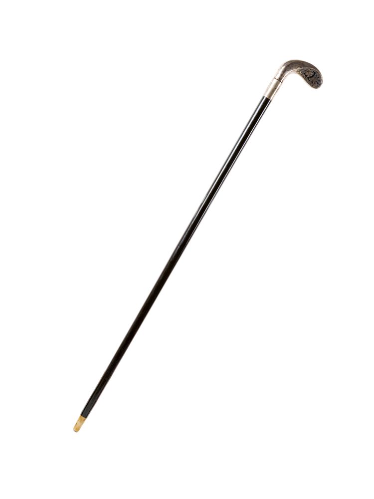 Appraisal: An Austrian Niello Silver Mounted Ebony Walking Stick An Austrian