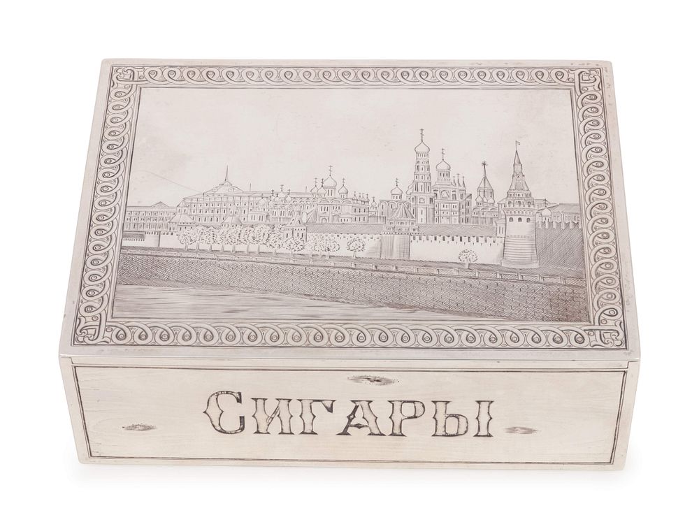 Appraisal: A Russian Silver Trompe l'Oeil Table-Top Cigarette Box A Russian