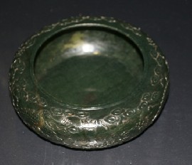 Appraisal: A fine spinach jade bowl of compressed globular form the