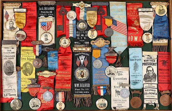 Appraisal: IOWA CIVIL WAR GAR RELATED RIBBONS AND BADGES IOWA CIVIL