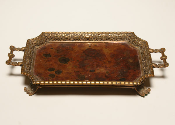 Appraisal: Decorative Victorian bronze tray the wood insert with applied paper