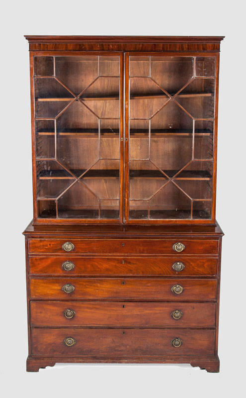 Appraisal: GEORGE III INLAID MAHOGANY SECRETARY BOOKCASE x x in Estimate