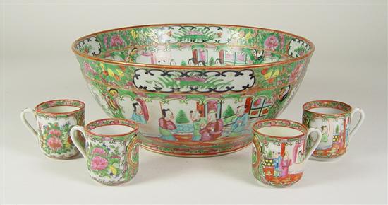 Appraisal: Rose Medallion Punch Bowl Four Cups Rose and butterfly designs