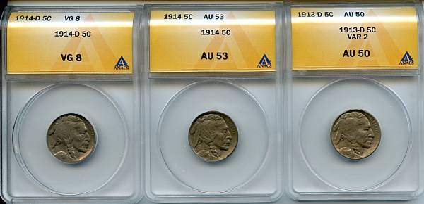 Appraisal: Buffalo Head Nickels Including -D C VAR AU ANACS C