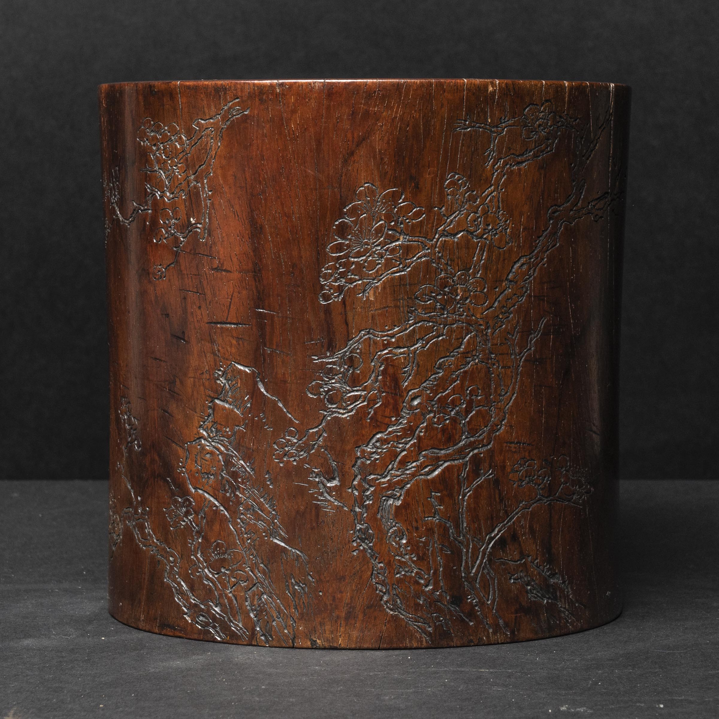 Appraisal: A Huanghuali Brush Pot Inscribed With Calligraphy Signed Zhao Cixian