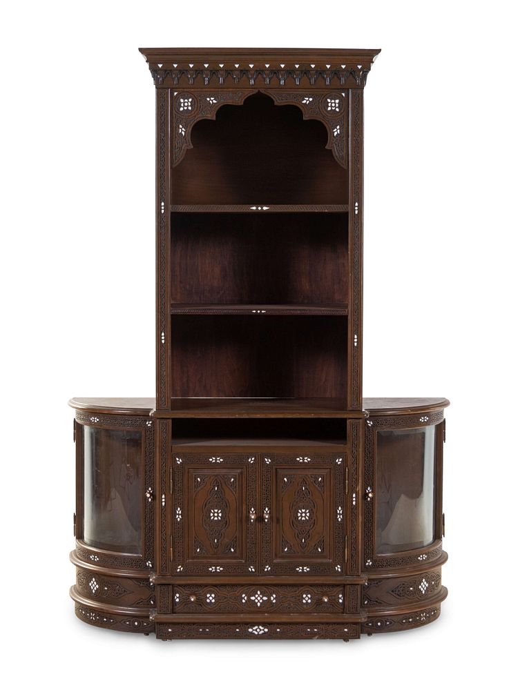 Appraisal: A Syrian Mother-of-Pearl Inlaid and Carved Walnut Bookcase A Syrian