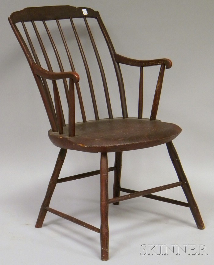 Appraisal: Red-painted Windsor Step-down Armchair and a Child's Brown-painted Slat-back Armrocker