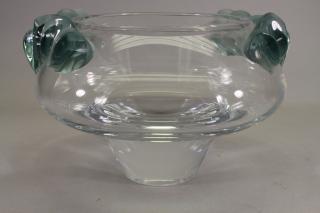 Appraisal: Signed Lalique Glass Center Bowl with blue green floral accents