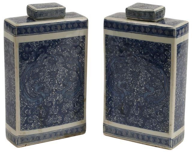 Appraisal: pair Chinese blue and white porcelain rectangular tea caddies with