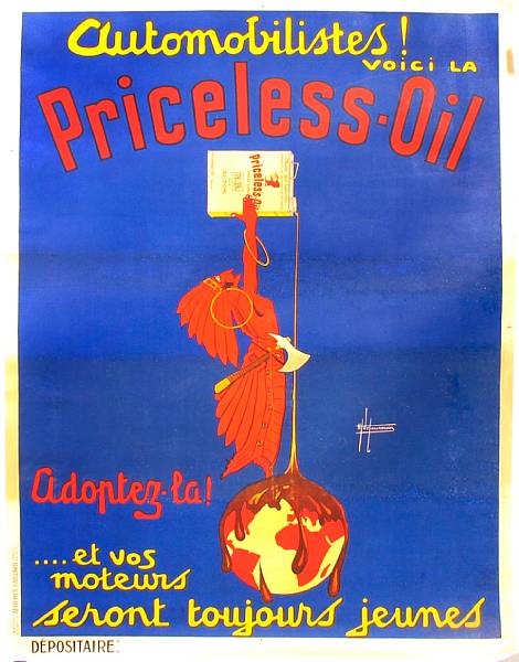 Appraisal: A French advertising poster for Priceless-Oil s Rendered in yellow