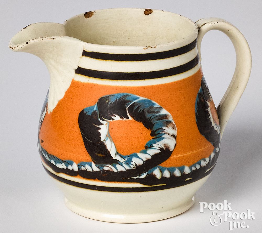 Appraisal: Mocha creamer Mocha creamer with earthworm decoration h Provenance A