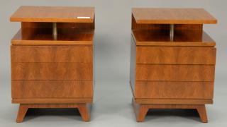 Appraisal: Pair of Swedish walnut three drawer night stands by Bodafors