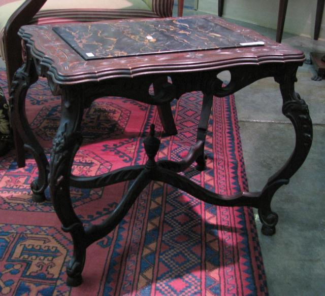 Appraisal: Ornately Carved French Style Marble-Top Table with raised and relief