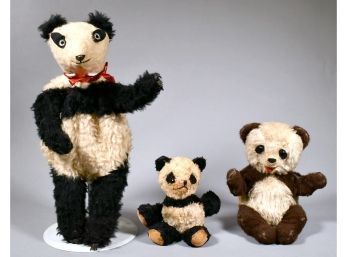 Appraisal: Three antique stuffed Panda bears including one large glass eyed