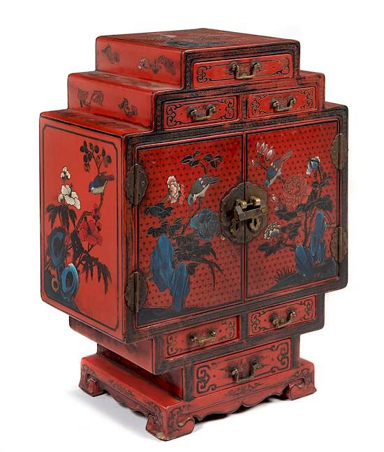 Appraisal: A Chinese Export Red Lacquered Table Cabinet Height x width