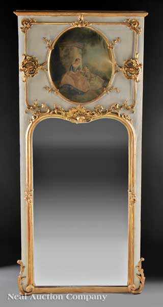 Appraisal: A Continental Carved Painted and Gilded Trumeau Mirror th c