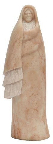 Appraisal: Carved pink alabaster sculpture Native American Woman with Shawl signed