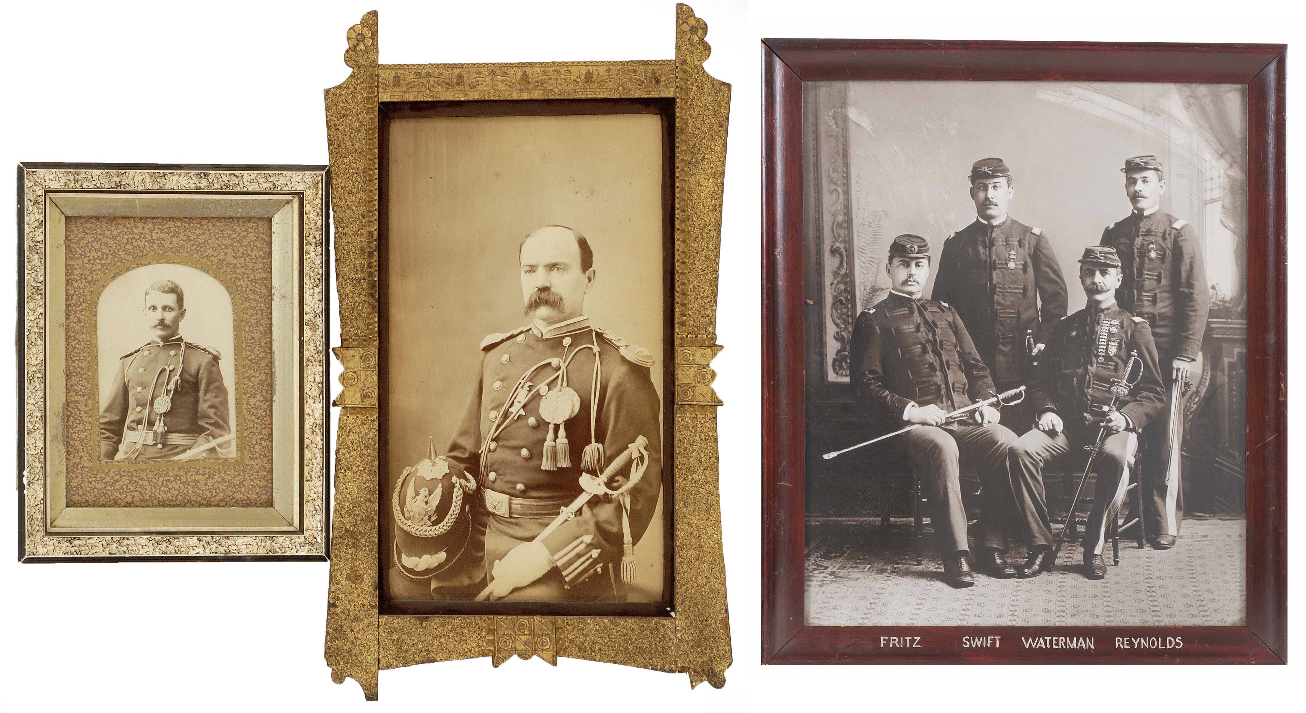 Appraisal: THREE FRAMED PHOTOGRAPHS OF SOLDIERS IN DRESS UNIFORM One identified