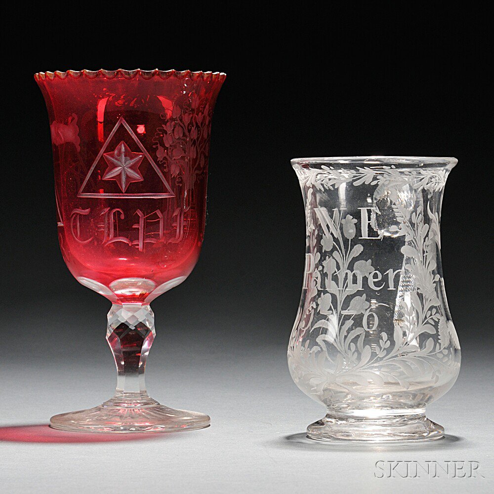 Appraisal: Two Pieces of Engraved Glass th century each unmarked one