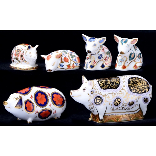 Appraisal: Six Royal Crown Derby Pig paperweights Spotty Pig exclusive to