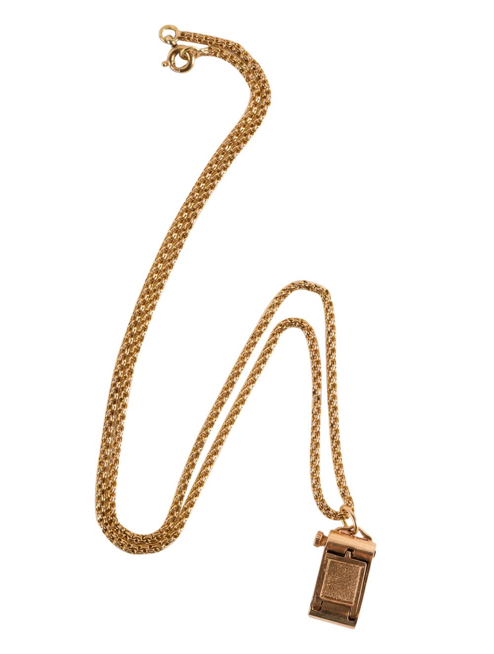 Appraisal: YELLOW GOLD CAMERA CHARM NECKLACEcomprising an karat yellow gold chain