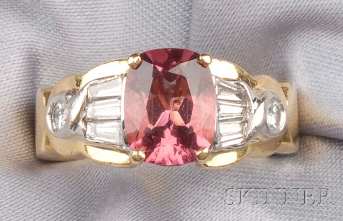 Appraisal: Pink Tourmaline Ring JB Star prong-set with a cushion-cut tourmaline