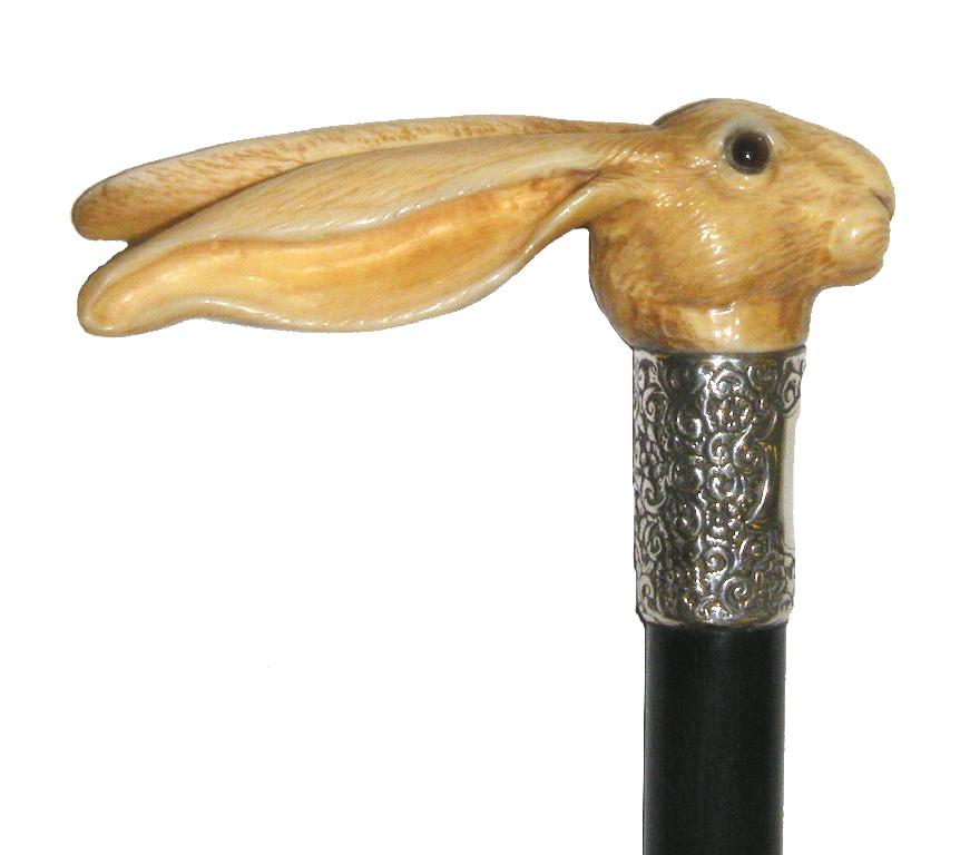 Appraisal: Good silver mounted and ivory walking stick the carved handle