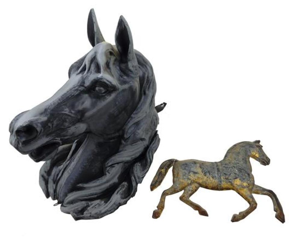 Appraisal: Two cast metal horse-themed pieces full relief horse head with