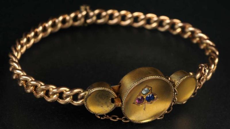 Appraisal: Antique Jewelry Gold-Filled Bracelet Description Weighs grams Contains three stones