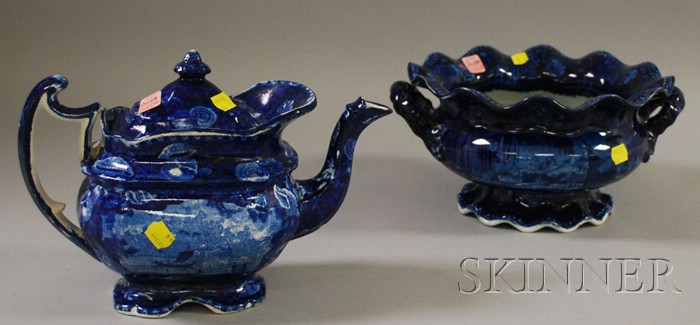 Appraisal: English Historical Blue Transfer-decorated Staffordshire Teapot and an R Stevenson