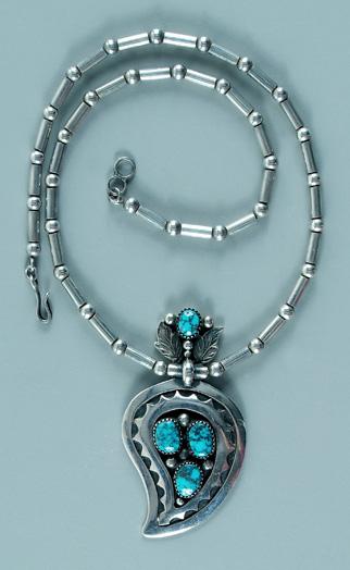 Appraisal: Julian Lovato silver necklace Santa Domingo Pueblo born layered pendant