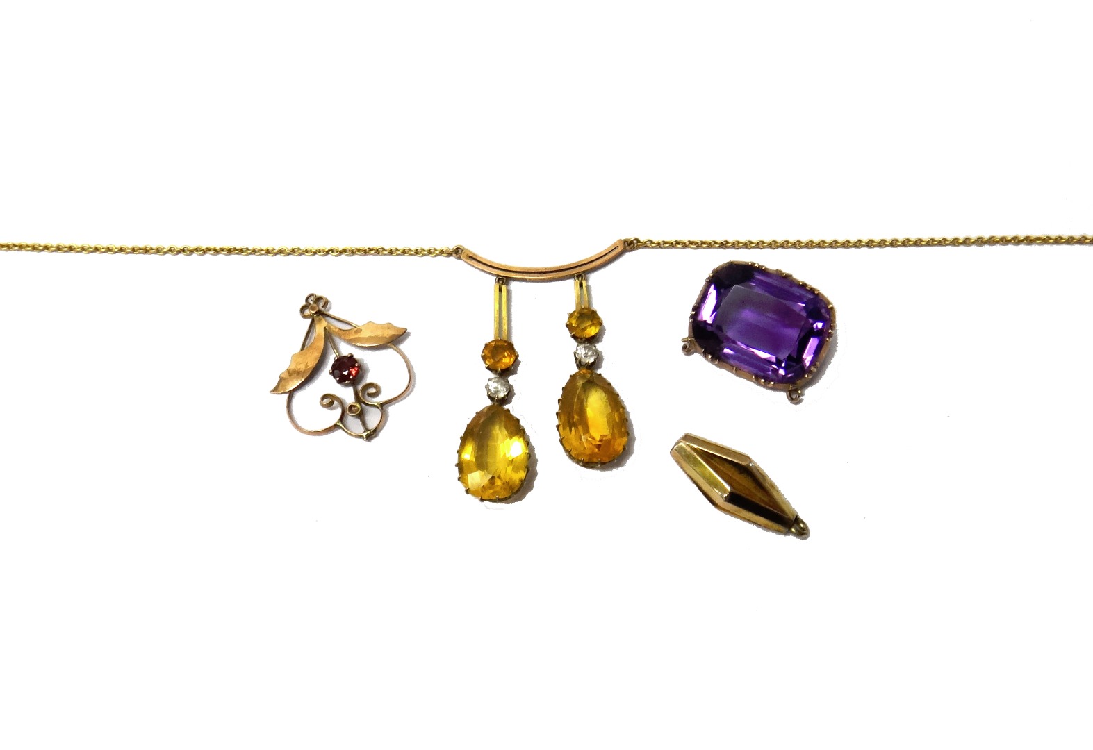 Appraisal: A gold citrine and colourless gem set pendant necklace the