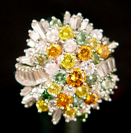 Appraisal: PLATINUM CT MULTI-COLORED DIAMOND RING A sparkling array of yellow