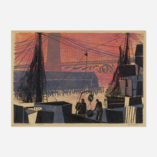 Appraisal: Antonio Frasconi OLD FULTON FISH MARKET SUNRISE Uruguay USA woodcut