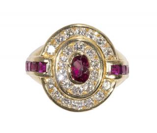 Appraisal: Ruby diamond and k yellow gold ring Ruby diamond and