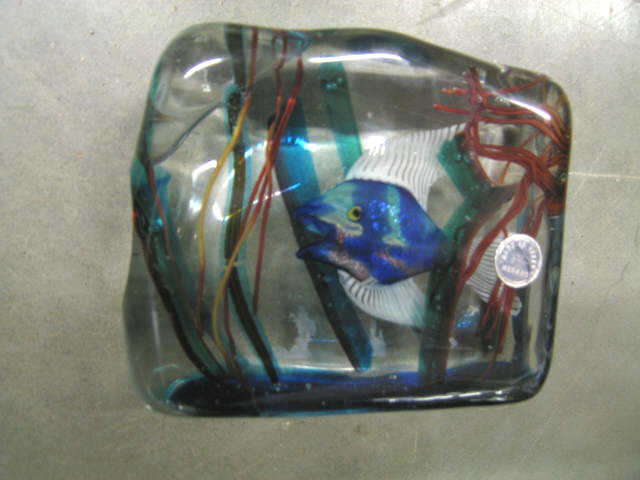 Appraisal: Italian Art Glass Paperweight aquatic scene with fish block form