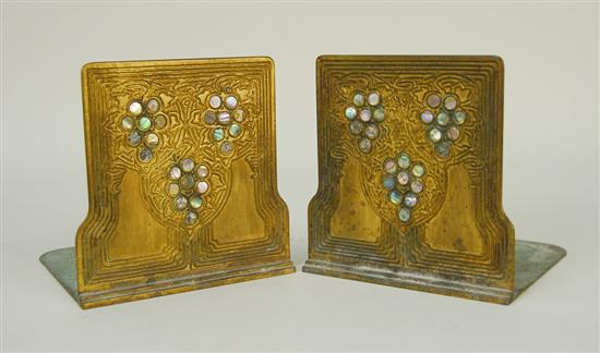 Appraisal: TIFFANY STUDIOS BRONZE AND MOTHER OF PEARL INLAID BOOK ENDS