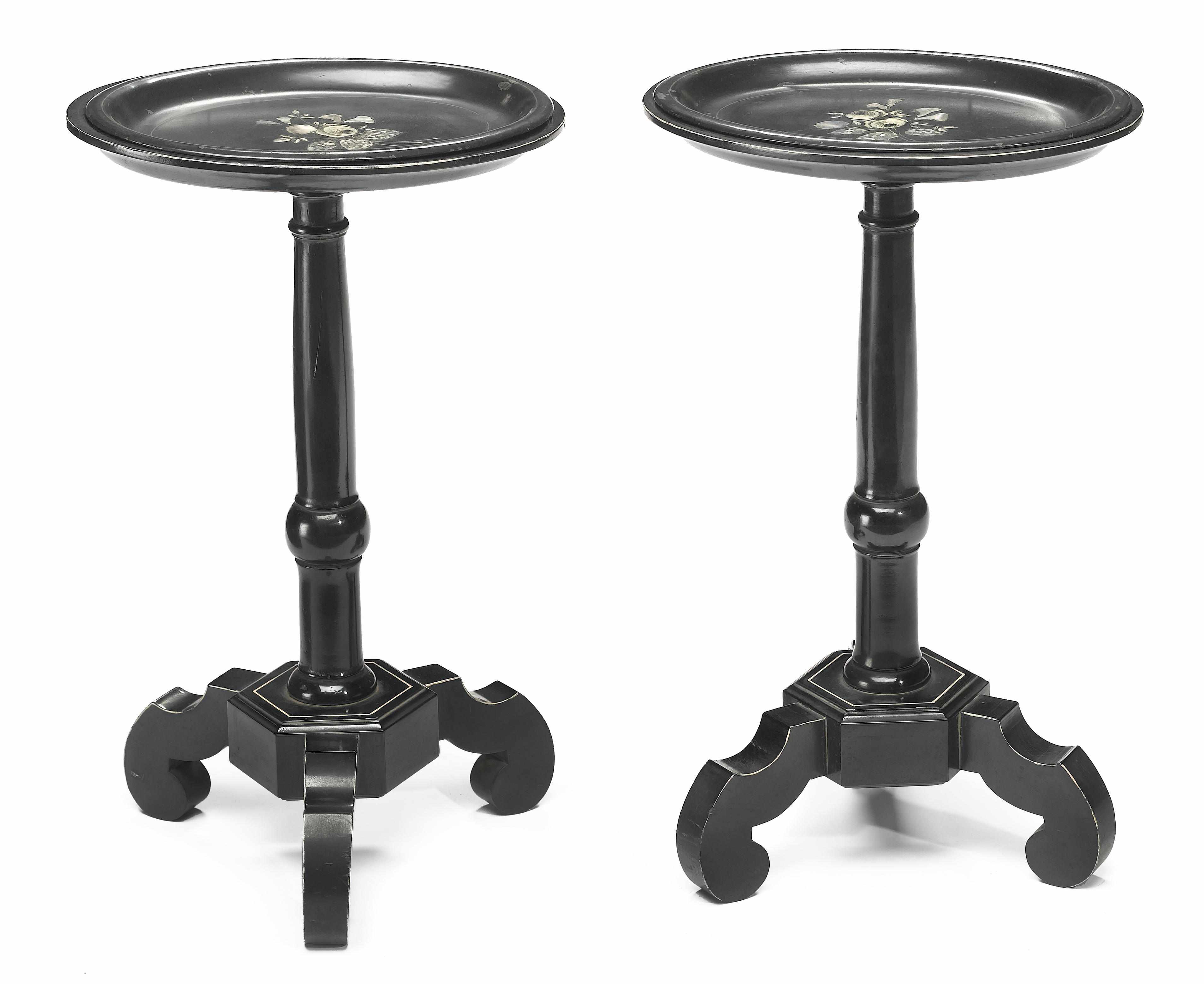 Appraisal: A pair of Italian Baroque style ebonized occasional tables th