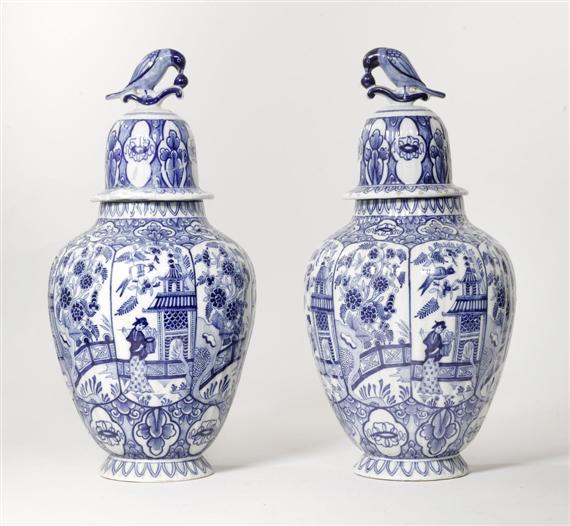 Appraisal: PAIR OF DELFT COVERED VASES FRANCE TH CENTURY Oval ribbed