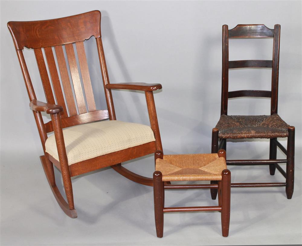 Appraisal: OAK ROCKING CHAIR ALONG WITH A SHERATON SIDE CHAIR AND