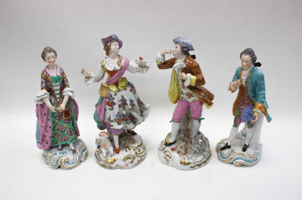 Appraisal: FOUR FRENCH STYLE FIGURAL PORCELAIN SCULPTURES finely hand painted comprised