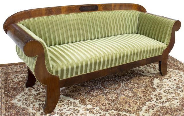 Appraisal: Biedermeier sofa th c mahogany frame with string inlay shaped