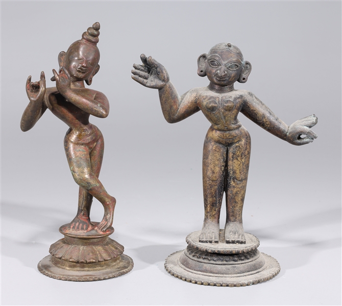 Appraisal: Pair of antique Indian bronze standing Krishna and Radha statues