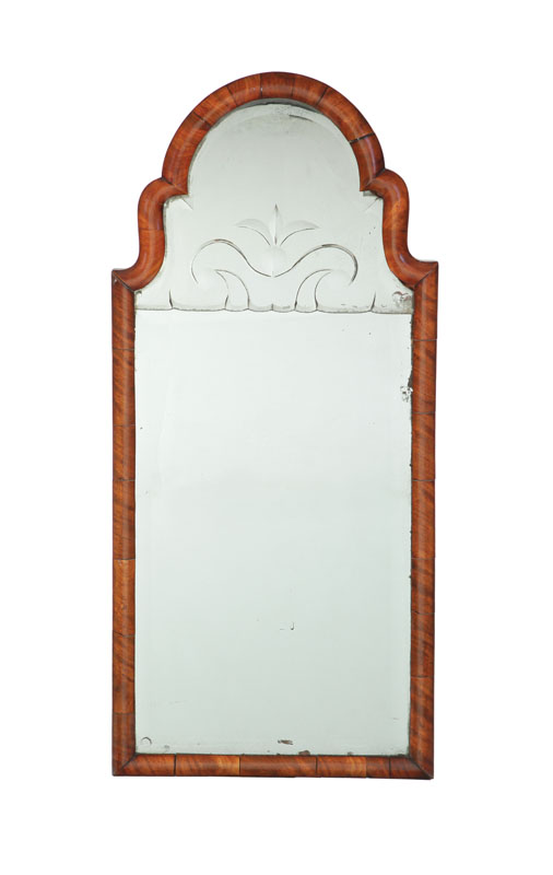 Appraisal: QUEEN ANNE MIRROR Probably English th century mahogany Arched crest